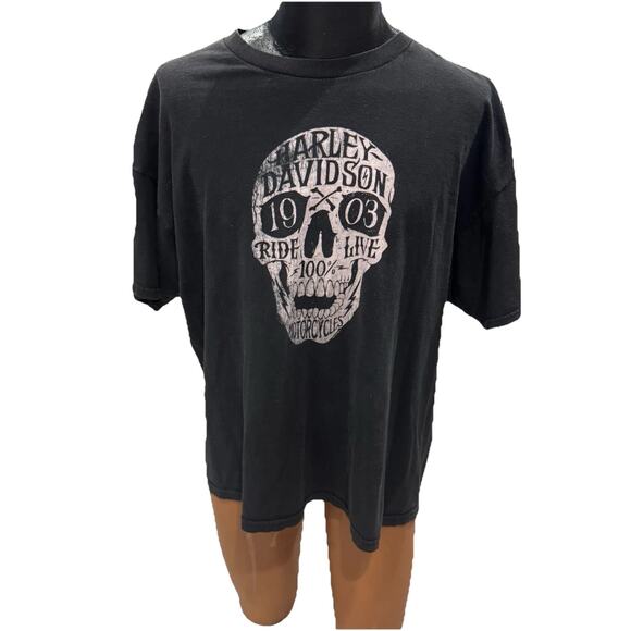 Harley Davidson Double Sided Skull And Pin Up Graphic Vintage T Shirt 2xl Used - Picture 1 of 7